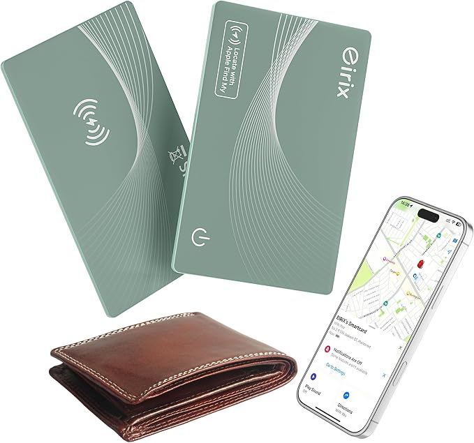 2026 [Apple MFi Certified] (iOS Only) Wallet Tracker Card, Rechargeable Thin Finder, Works with Apple Find My (iOS Only), Item Locator for Luggage Tags, Passports, Phone (Green, 1 Pack) by eirix