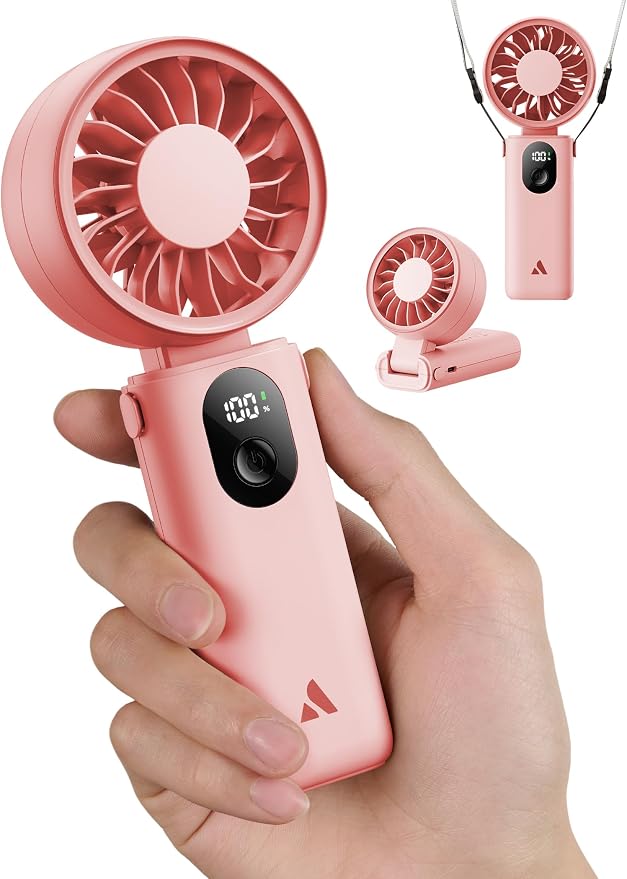 Aecooly Mighty Portable Handheld Fan | 20H Max Cooling | 3 Flexible Modes | 5 Speeds Wind | Battery Level Display | USB Rechargeable Mini Personal Battery Powered, Gifts for Women, Travel -Pink by Aecooly