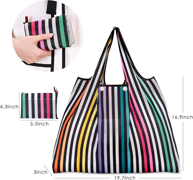 KINGMAS Reusable Grocery Bags, Eco-Friendly Folding Tote Shopping Bag fits in Pocket, Washable Waterproof Nylon Pouch Bags - Image 4