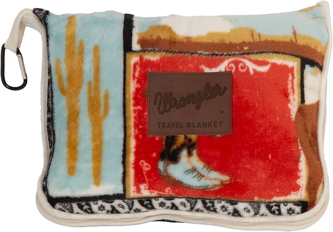 Carstens, Inc. Travel Blanket, Premium Compact 2-in-1 Airplane Blanket/Pillow, Wrangler Vintage Western by Carstens