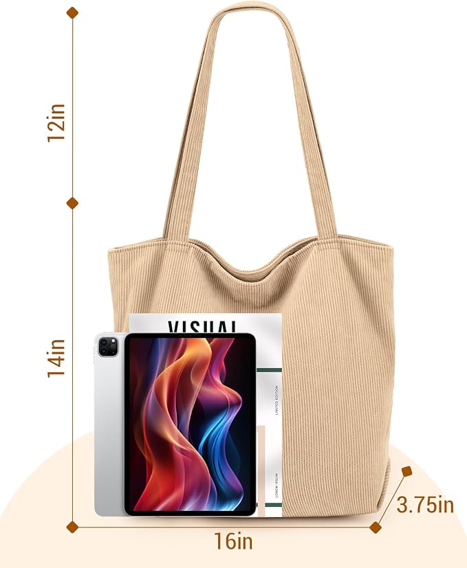 Iioscre Corduroy Tote Bag for Women,Hobo HandBags with Zipper | Large Capacity Casual Shoulder Bag with Inner Pockets for Shopping Work Daily Travel. - Image 4