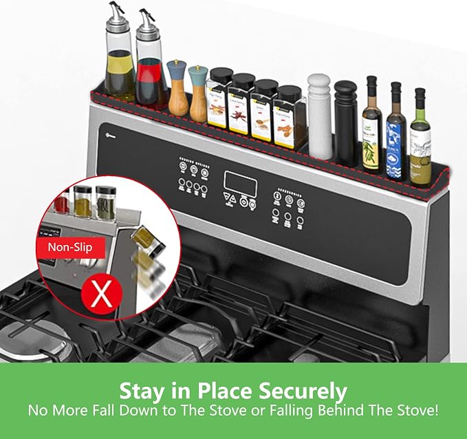 Stove Top Shelf 30 Inch - Silicone Material Magnetic Shelf for Stove -Black | 3 Functional Partitions,Heat Resistant Kitchen Spice Rack Organizer - Image 6