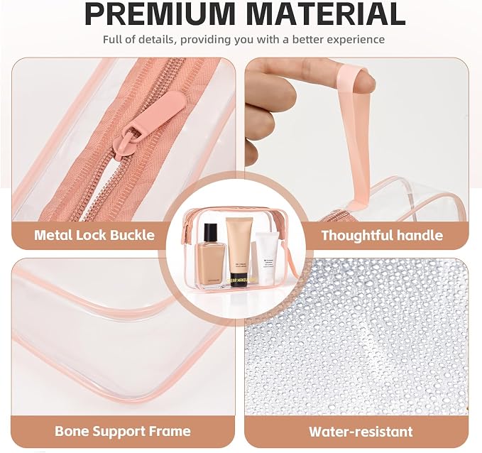 Icramsy Clear Makeup Bag,2 Pack TSA Approved Toiletry Bag Tfor Women & Men | Portable Handheld Design, Waterproof, Airport Airline Compliant, Clear Toiletry Cosmetic Bag - Image 3