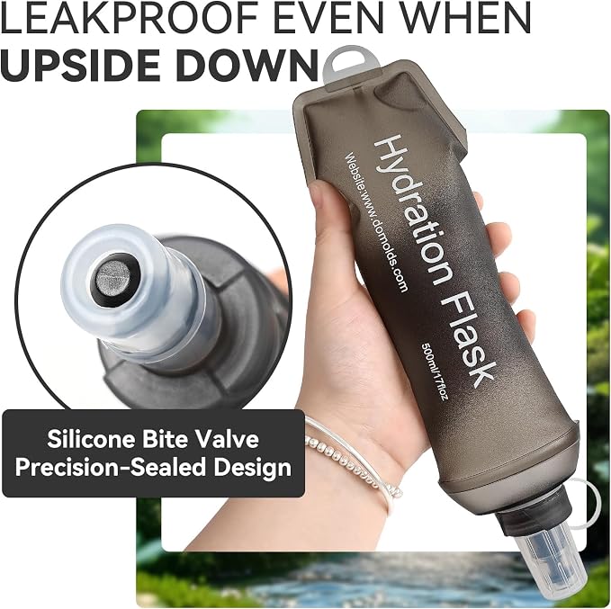 2 Pack 500ml Soft Flask, Shrink As You Drink Collapsible Water Bottles for Running Vest & Hydration Pack, BPA-Free Leak-Proof TPU Folding Bottle for Hiking Cycling Climbing Jogging-Grey - Image 3