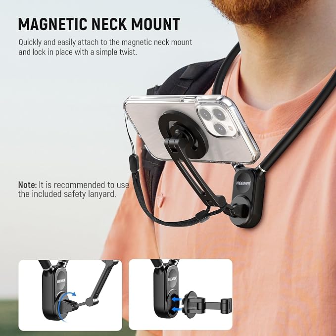 NEEWER Magnetic Neck Holder for Action Camera & Phone, GP16 | Tripod Chest Mount, Compatible with GoPro DJI Insta360 MagSafe iPhone Android, Phone Holder for POV Video Recording Vlog - Image 6