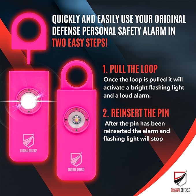 Original Defense® Siren Self-Defense Alarm - 130 dB Keychain Alarm with LED Strobe Light for Women, Children, and Elderly - Police Recommended - (Magenta, 1 Count) - Image 3