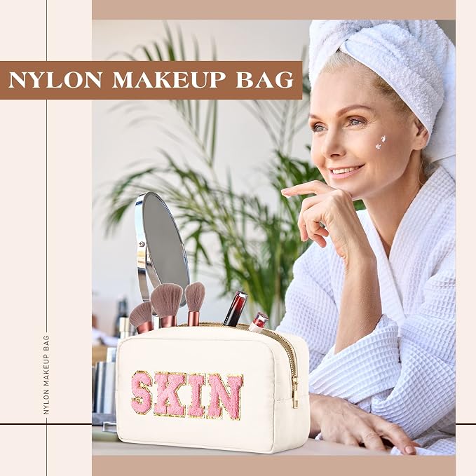 Preppy Makeup Bags Chenille Letter Stuff Bag Nylon Cosmetic Pouch Cases with Zipper for Women Travel Toiletry(Multi Colors,Classic,4 Pcs) - Image 6