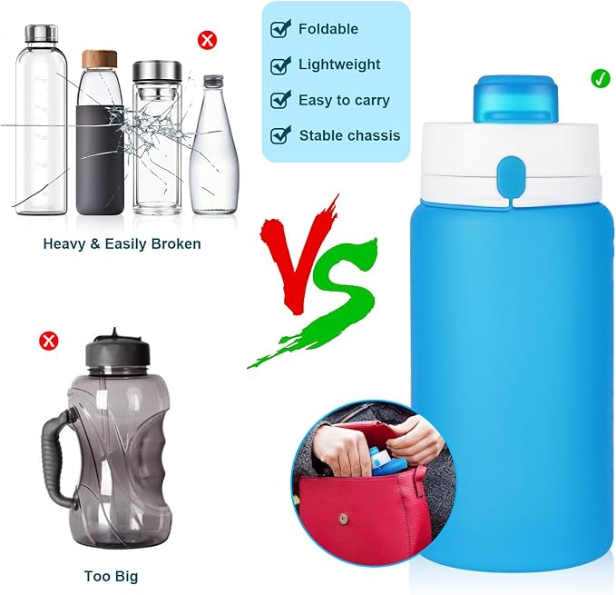 PLTCAT Collapsible Water Bottle, 19oz Foldable Bottle BPA Free Reusable Lightweight Leak-Proof Travel Silicone Water Bottle for Travel, Gym, Hiking, Office, Camping - Image 5