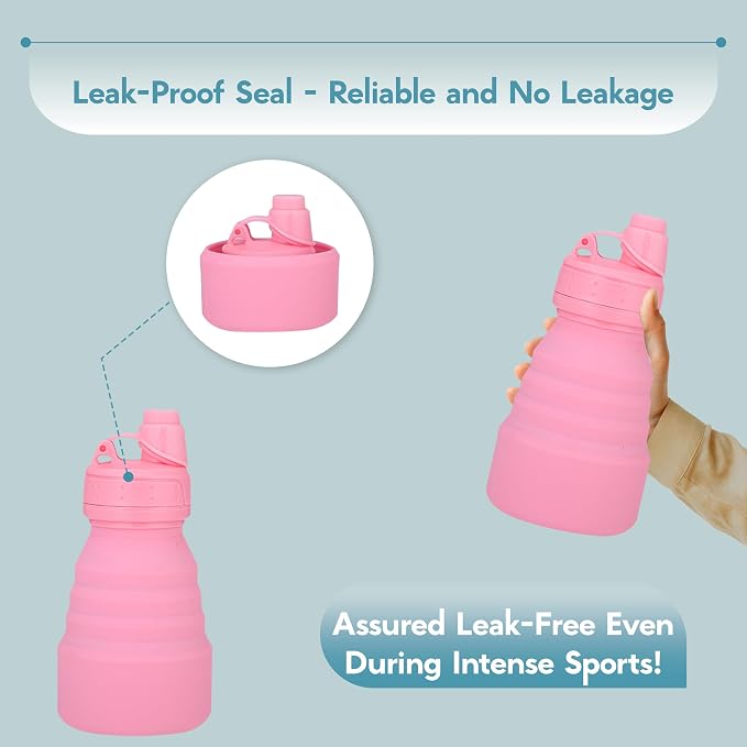 Collapsible Water Bottles 17oz, BPA-Free Silicone, Leak-Proof Foldable Reusable Bottle - Perfect for Travel Sports Gym Hiking Camping Cycling for men and women - Image 4