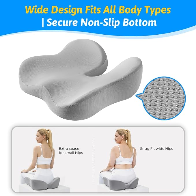 Seat Cushion for Tailbone & Sciatica Pain Relief | Certified & Ergonomist-Designed,Tapered Front Edge Reduces Thigh Pressure,Wide Memory Foam for Office Chair, Car, Wheelchair - Image 7