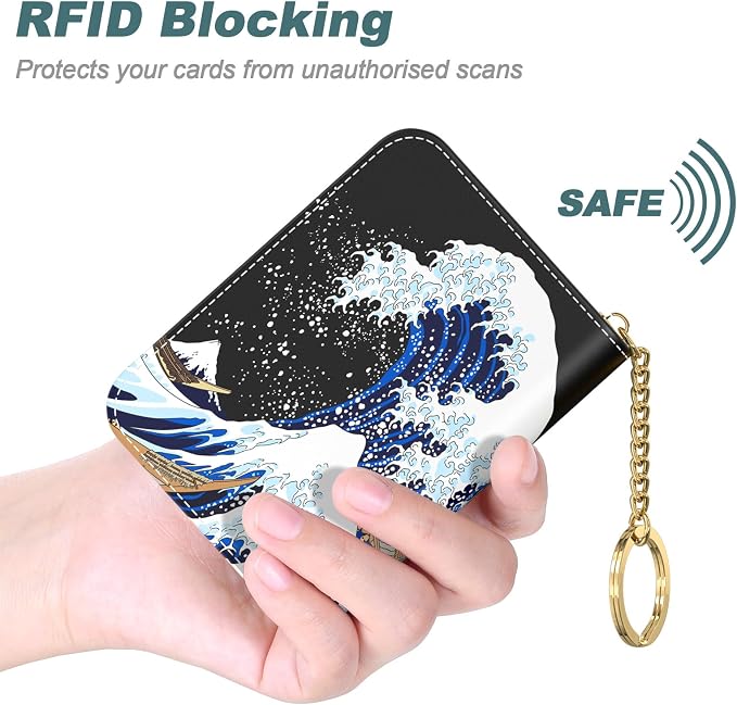 Credit Card Holder, Small RFID Card Wallet for Women, Slim Leather Wallet | Leather Card Holder Wallet, Credit Card Wallet Organizer, Business Card Case with Zipper & Keychain, 12-Slot Compartment - Image 4