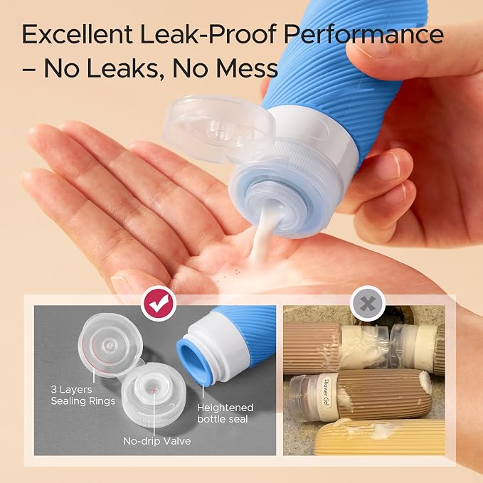 LitBear 23 Pack TSA Approved Travel Bottles for Toiletries, Leak Proof | 3 oz Refillable Travel Size Containers Kit with Silicone Squeezable Bottles Jars for Shampoo Lotion Conditioner, in Clear Bag - Image 3