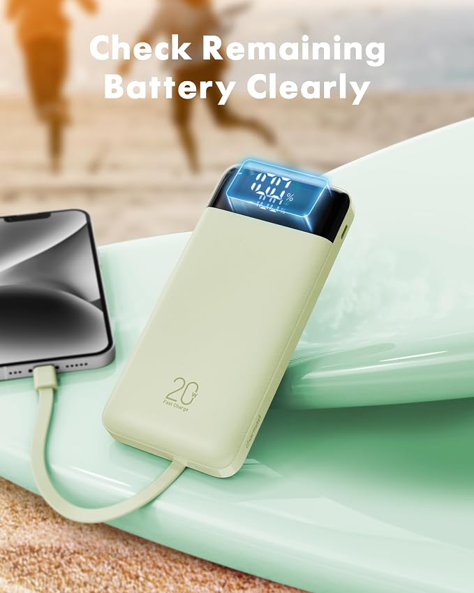 charmast Portable Charger Built-in Cables, 20000mAh Power Bank 6-Output | Travel Fast Charging Battery Pack for iPhone 17/16/15 Samsung Android, Flight-Approved, Multi-Device, USB-C & USB-A, LED % - Image 8