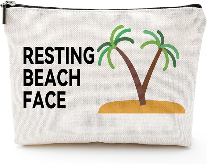 ZUYUROU Funny Makeup Bag for Women, “Resting Beach Face Cosmetic Pouch – Tropical Travel Bag for Beach Lovers, Summer Vacation Gifts for Girls, Friends, and Coworkers by ZUYUROU