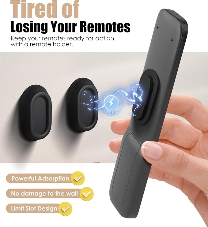 8 Pack Magnetic Remote Control Holder Wall Mount, Upgraded Silicone Remote Control Organizer Strong Adhesive TV Remote Charger Holder Caddy Back of TV (Black) - Image 3