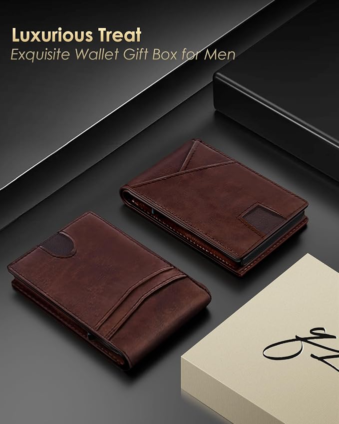 QLD Wallet for Men - RFID Blocking [Functional & Practical] Bifold Slim Minimalist Credit Card Holder Pop Up Metal Case with Cash Slot, Front Pocket with ID Window, Gift Boxed - Image 7