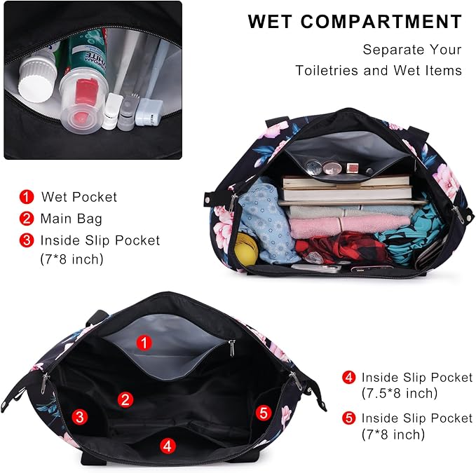 Expandable Duffel Bag for Women with Trolley Sleeve/Wet Pocket Weekender Travel Tote Large Carry On Overnight Luggage - Image 4