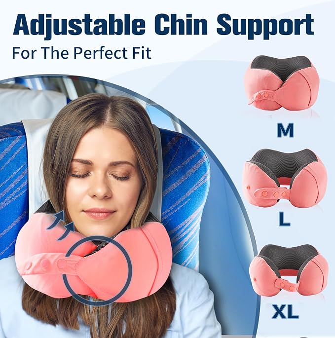 Cirorld Neck Pillow for Traveling, Travel Pillows for Airplanes,100% Pure Memory Foam Travel Neck Pillow, Adjustable Flight Pillow, Portable Plane Accessories with Eye Mask, Earplugs, Carry Bag - Image 3