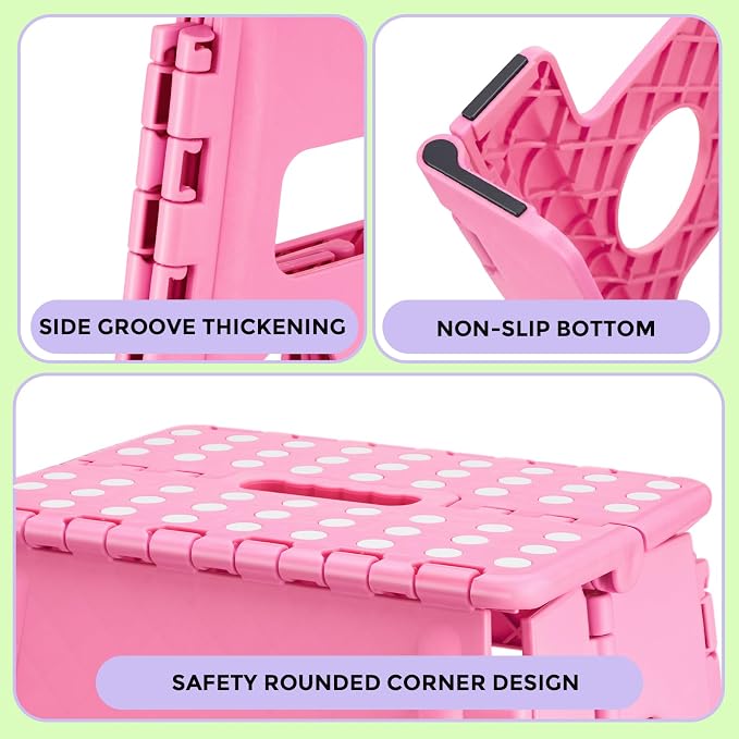 Dyforce Folding Step Stool 13 Inch,300lbs Foldable Stool for Adults & Kids | Stepping Stool Pink,Non-Slip Plastic Compact Foot Stool with Carry Handle,Lightweight for Bathroom Kitchen Bedroom Garden - Image 3