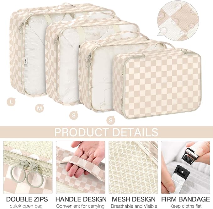 KPX 8 Set Packing Cubes for Travel, Luggage Packing Organizers Accessories Large Toiletries Bag for Clothes Shoes Cosmetics (Two-tone Khaki) - Image 3