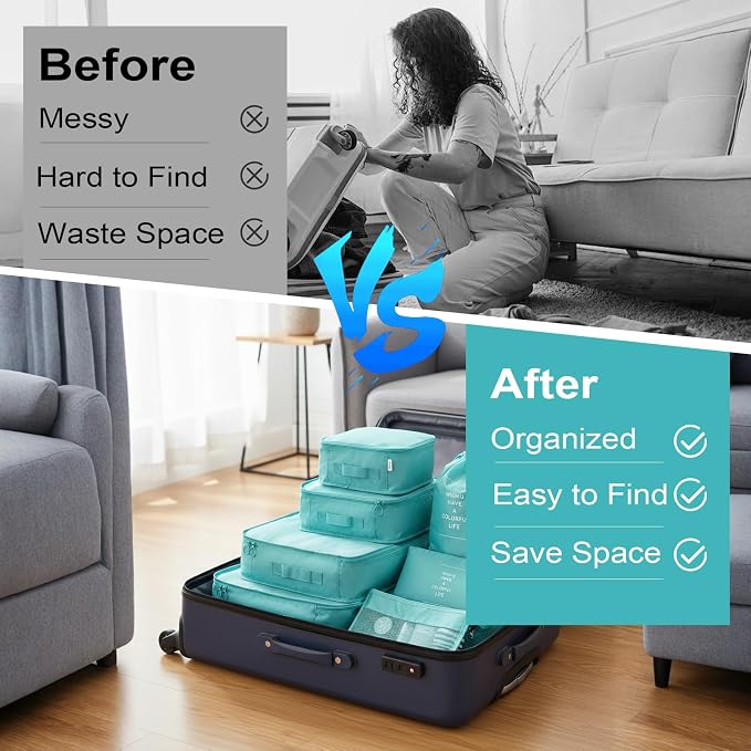 11 Set Packing Cubes for Travel, Anti-Tearing Suitcase Organizer | Luggage with Shoe & Hanging Toiletry Bag, 7 Travel Packing Cubes, Green, 1 Clear Toiletries Bag , 3 Portable Toothbrush Cases - Image 9