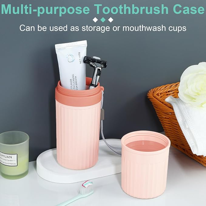 Mulbozy Travel Toothbrush Holder, Large Travel Toothbrush Cup Case, Portable Travel Toothbrush Toothpaste Makeup Storage for Business Trip Camping School - Pink - Image 2