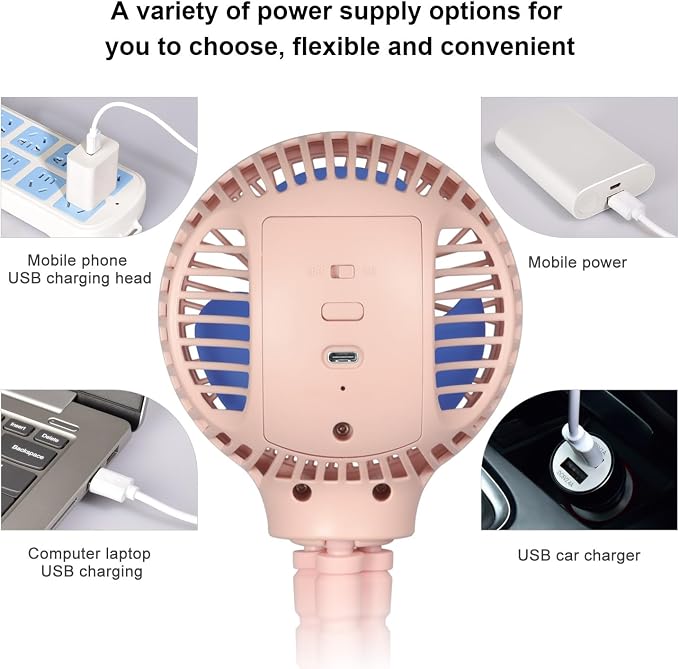 WiHoo Portable Stroller Fan, 11H Ultra-long Battery Life 3 Speed 360°Rotate, USB Rechargeable or Battery Operated Cooling Clip On Personal Fan for Baby Crib Travel Car Seat Pink - Image 7