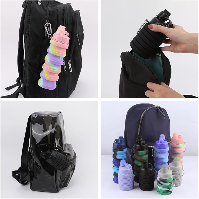 Collapsible Water Bottles for Kids, Students, Adults, Reusable BPA Free Silicone Foldable Sports Water Bottles for Travel Camping Hiking, Folding Travel Water Bottles, Gary - Image 6