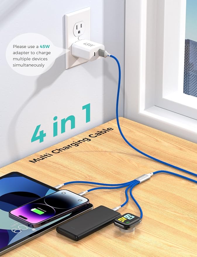 Amasuki Travel Essentials,4 in 1 for Apple Watch Charger/iPhone Charger/Multi Charging Cable,Vacation RV Camping Essentials,USB C/L/Micro Portable Charger for iWatch 11-1/iPhone 17-12,Car&Gift-Blue - Image 2