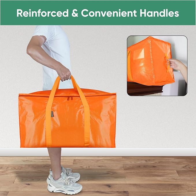 BALEINE 2-Pack Oversized Moving Bags with Reinforced Handles, Heavy-Duty Storage Tote for Clothes, Moving Supplies (Orange, 2-Pack) - Image 5