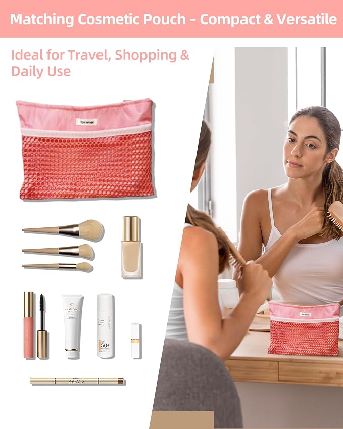 Mesh Beach Tote Bag for Women, 2-in-1 Large Lightweight Foldable Design | Packable into Matching Makeup Pouch | Multiple Pockets | Quick-Dry Sandproof Mesh | Beach, Pool, Travel, Shopping & Gym - Image 3