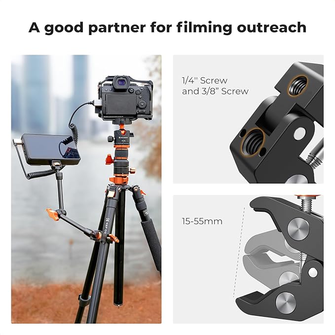 K&F CONCEPT 11" Magic Arm Clamp with ARRI 1/4" & 3/8" Thread Screw | 360° Ball Heads Articulating Arm Camera Adapter for DSLR, Monitor, LED Light, Microphone, Camera Cage, Action Camera, MS33 - Image 5
