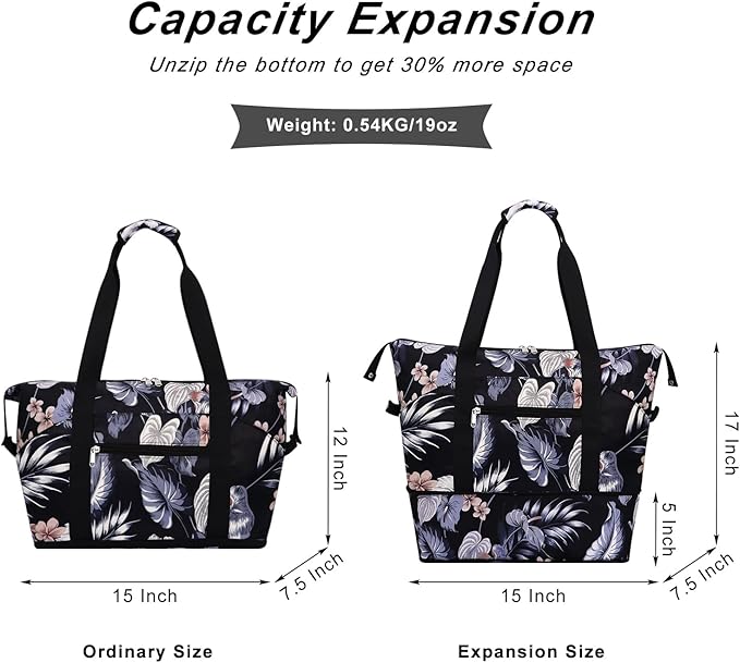 Expandable Duffel Bag for Women with Trolley Sleeve/Wet Pocket Weekender Travel Tote Large Carry On Overnight Luggage - Image 3