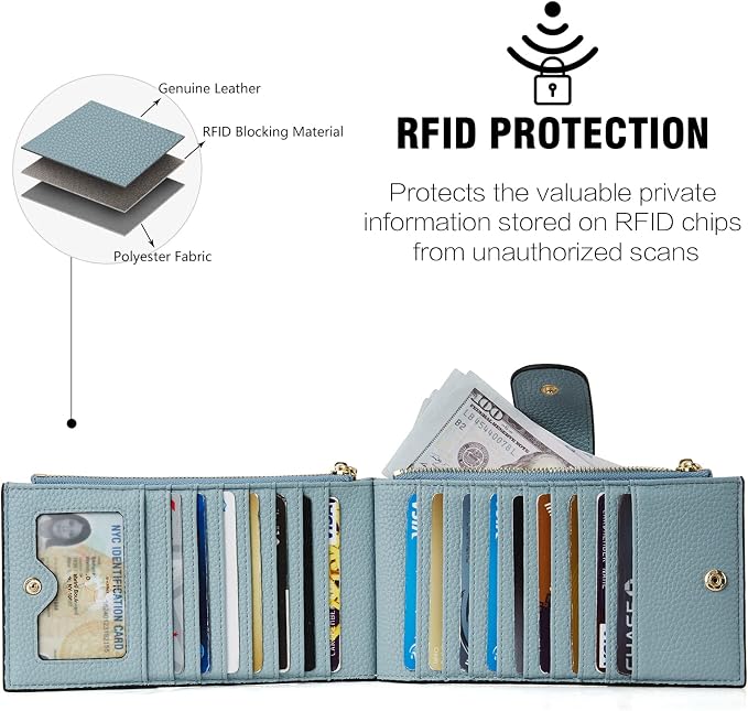 BOSTANTEN Leather Womens Wallet Large RFID Blocking Slim Card Holder | 16 Card Slots, 2 Zipper Pockets, Bifold, Long, Fits Most Purses, Organized Everyday Carry, Ladies Gifts, Blue - Image 4