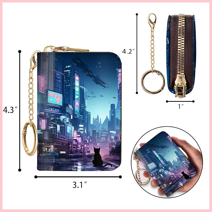 Blusabaca RFID Credit Card Holder Small Women Travel Wallet, Cyberpunk Art | Removable Keychain, Case with Zipper, Vegan PU Leather, Cash Coin Pocket, Business Accordion Purse, Ladies Female Gift - Image 6