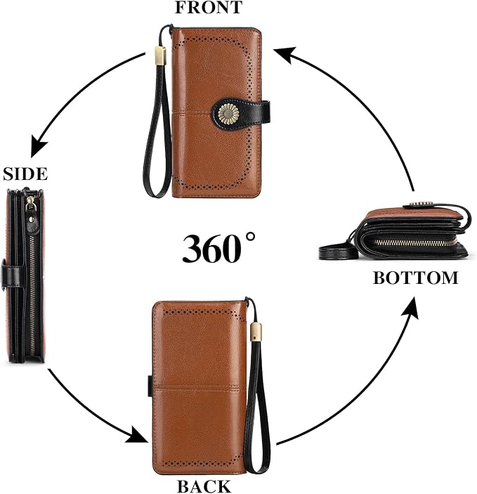 SENDEFN Wallets for Women Leather Credit Card Holder with RFID Blocking Large Capacity Wristlet | with RFID Blocking - Image 3