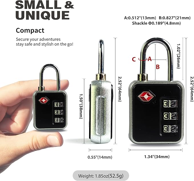 TSA Locks for Luggage, Combination Lock for Locker, Small Padlock Combination, Combo Luggage Padlocks TSA Approved, for Gym Locker, Travel Suitcase, Gun Case, Backpack Zipper, Ammo Can - Image 3