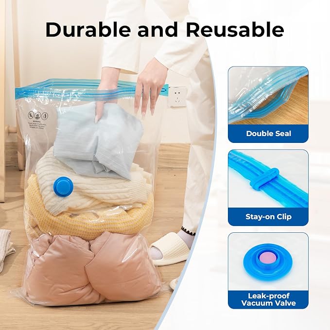 ETENWOLF 10 Large Vacuum Storage Bags for Travel with Wireless Pump | Vacuum Seal Bags for Clothing Travel, Compression Packing Bags for Clothes and Blankets, Space Saver Bags in Carry-On Sizes - Image 3