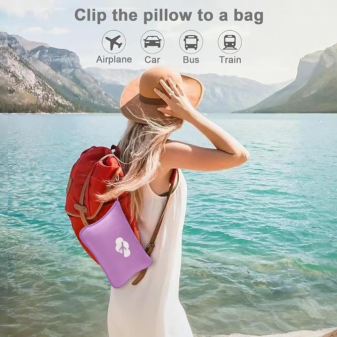 Travel Blanket and Pillow Compact, Premium Soft 2 in 1 Airplane Blanket with Soft Bag Pillowcase，Hand Luggage Sleeve and Backpack Clip (Solid Purple) - Image 2