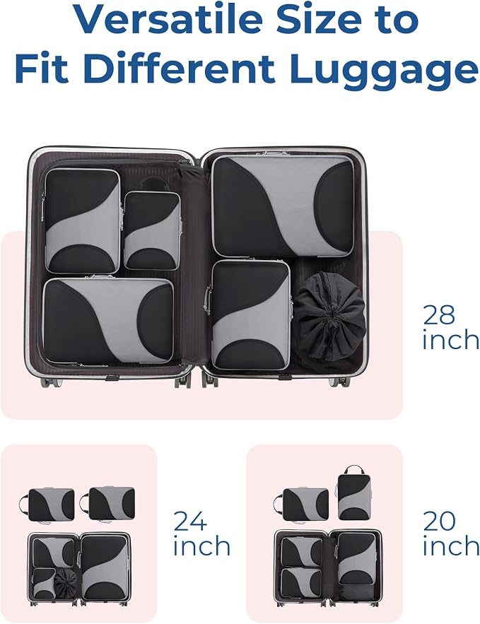 Bagsmart Compression Packing Cubes, Travel Bag Cruise Ship Essentials | Lightweight, Compressible Suitcase Organizer Set fit Standard Carry-On & Checked Luggage, 6 Set, 14 Set Washable Packing Bags - Image 3