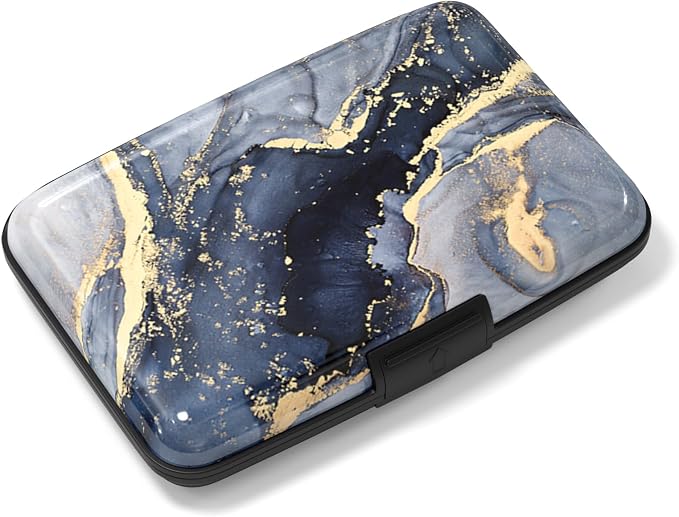 Rimilak Aluminuml Credit Card Holder,Grey Gold Mable | Mini Credit Card Wallet RFID Blocking Slim Metal Hard Case for Women Men by Rimilak