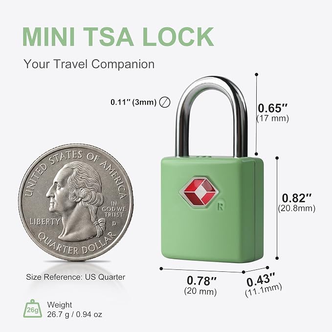 TSA Locks for Luggage, Luggage Locks TSA Approved 4 Pack for International Travel Essentials, Small Padlock with Key, Mini Padlock for Bag, Suitcase, Backpack, Purse Zipper, Case, Drawer - Image 4