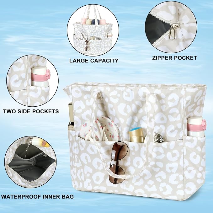 LEDAOU Large Beach Bag for Women, Waterproof Sandproof Tote Bag with Zipper | 36L Pool and Swim bag with Zipper, Wet/Dry pocket and 7 Pockets for Beach Days, Cruises, Vacations and Family travel - Image 8