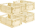 HUUSMOT 4-Pack Collapsible Plastic Storage Baskets, Yellow, 9.8"x6.5"x3.8" | Pastel, Space-Saving, Collapsible Plastic Bins, Cute Mini Storage Crates, for Classroom, Kitchen, Office, Bedroom by HUUSMOT