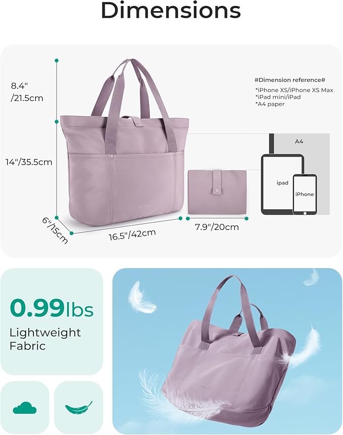 BAGSMART Tote Bag for Women, Foldable Tote Bag With Zipper Travel Shoulder Bag Handbag for Work - Image 3