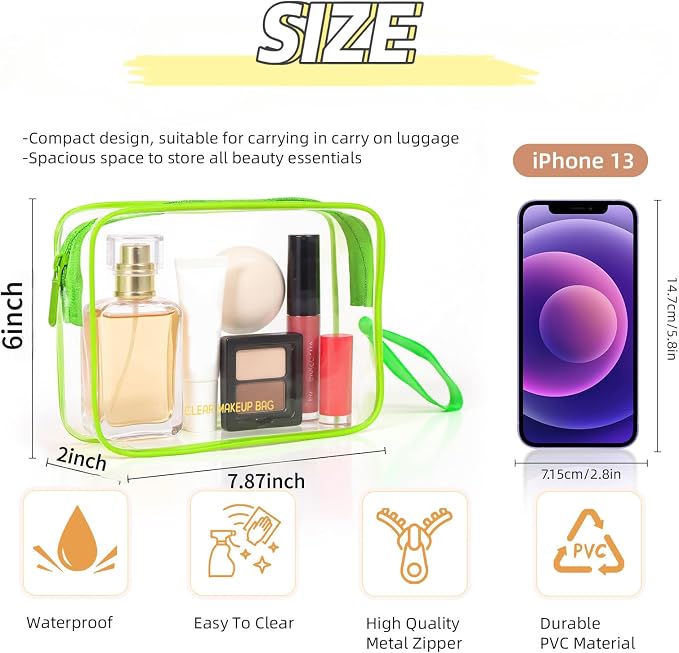Icramsy Clear Makeup Bag,2 Pack TSA Approved Toiletry Bag for Women & Men | Portable Handheld Design, Waterproof, Airport Airline Compliant, Clear Toiletry Cosmetic Bag - Image 2