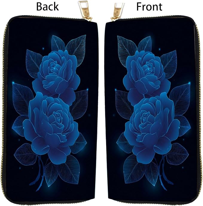 Women's RFID Blocking PU Leather Zip-Around Wallet, Large Capacity Clutch with Phone Holder, Travel Purse & Card Organizer with Removable Wristlet,Blue Rose - Image 5