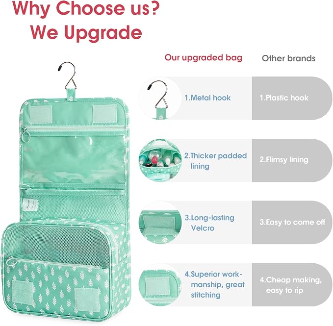 Narwey Small Hanging Travel Toiletry Bag for Women, Travel Bag for Toiletries, Makeup Bag Organizer Make Up Bags Cosmetic Bags for Girls - Image 5