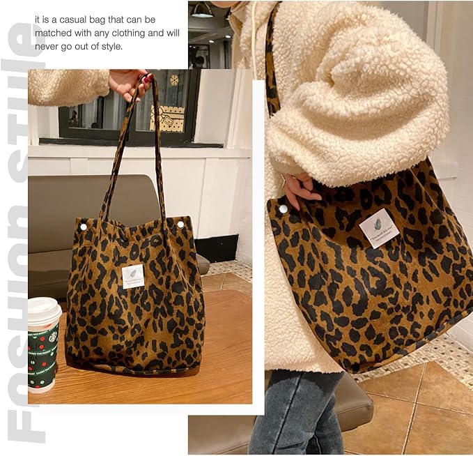LHMTQVK Corduroy Tote Bags for Women, Large Capacity Tote Purse Reusable Grocery Shoulder Bag with Inner Pockets - Image 6