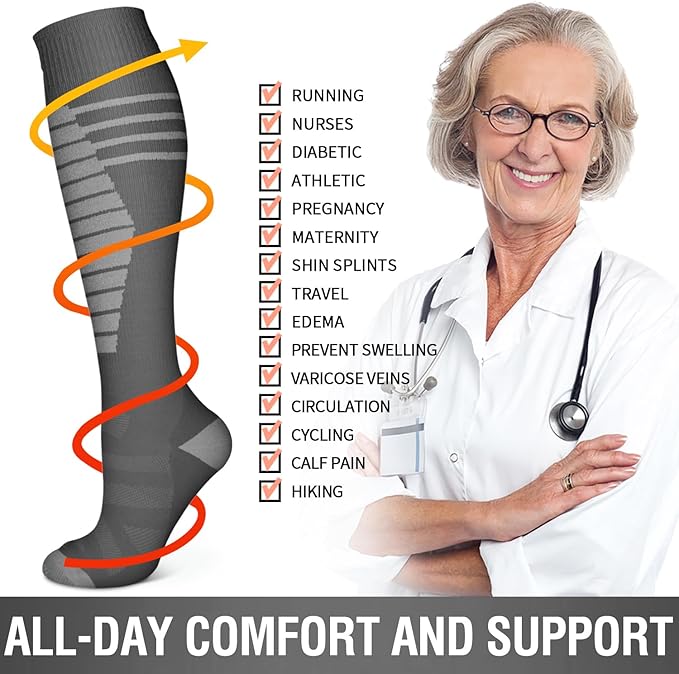 6 Pack Copper Compression Socks for Women and Men Circulation-Best Support for Medical,Running,Nursing,Athletic - Image 6
